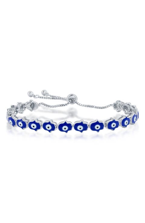 Sterling Silver Evil Eye Hamsa Station Anklet