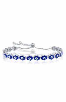 SIMONA Sterling Silver Evil Eye Hamsa Station Anklet