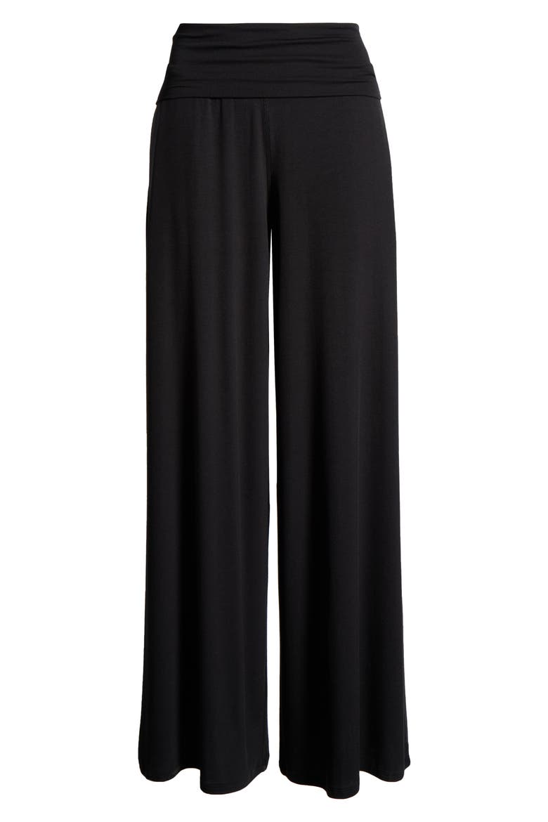 Rib Foldover Waist Pajama Pants, Alternate, color, IMMERSED BLACK