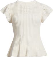 Caslon® Flutter Sleeve Pima Cotton Sweater