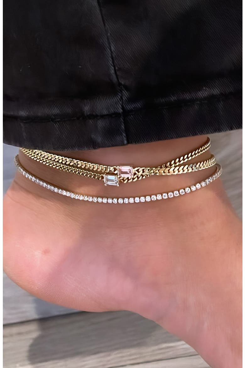 Cubic Zirconia Curb Chain Anklet, Alternate, color, GOLD & PINK
