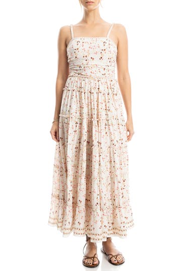 Max Studio Floral Print Maxi Dress In Ecru/coral Sweetpea Swirl