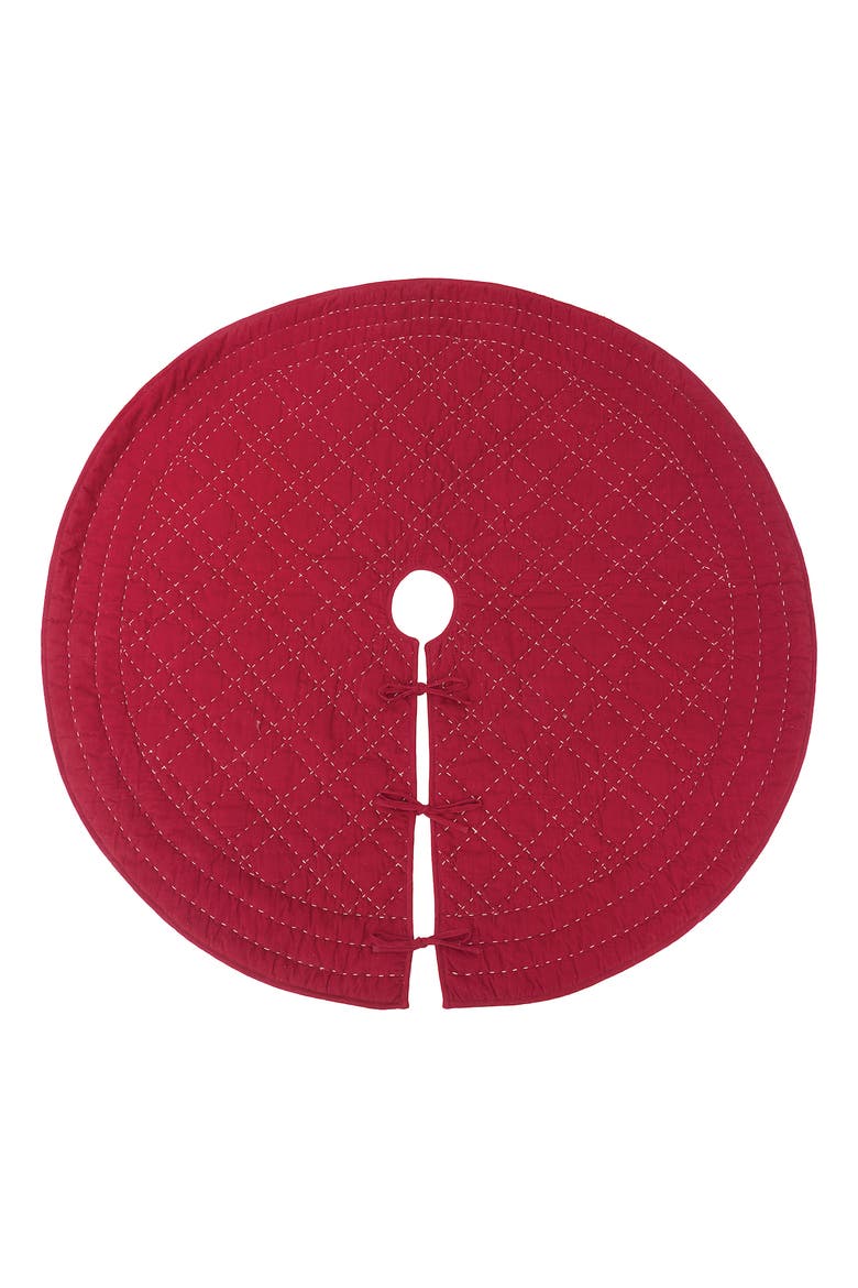 Elliot Ruby Quilted 100% Cotton Christmas Tree Skirt 54", Main, color, Red
