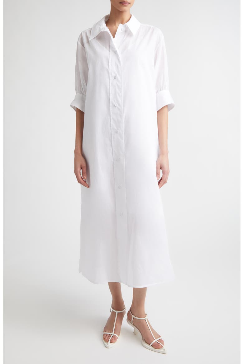 Boxy Puff Sleeve Cotton Poplin Shirtdress, Main, color, OPTIC WHITE