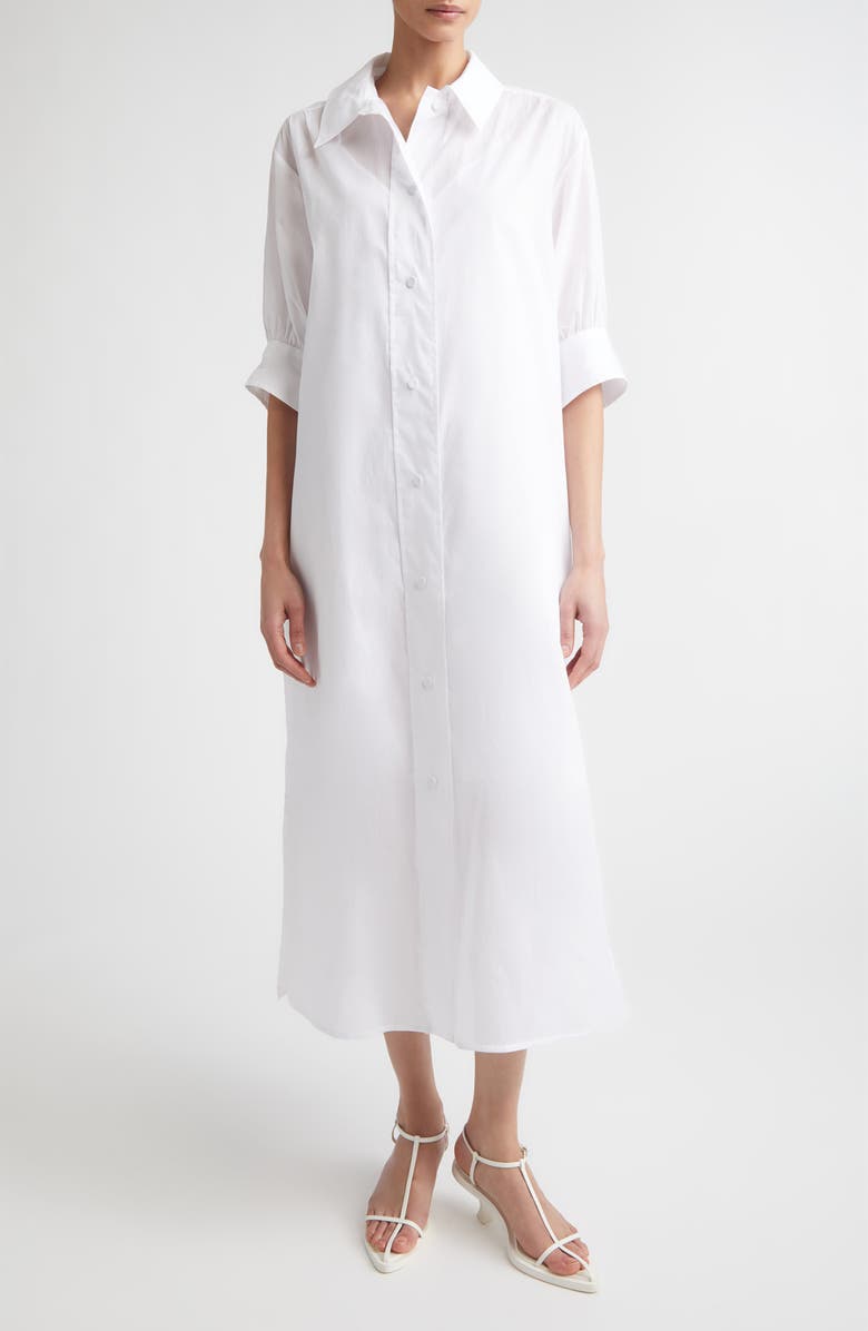 Jil Sander Boxy Puff Sleeve Cotton Poplin Shirtdress, Main, color, Optic White