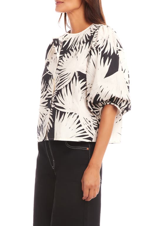 Karen Kane Palm Print Puff Sleeve Cotton Button-up Top In Print