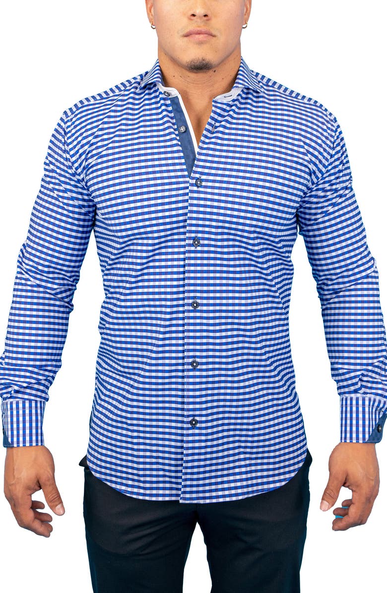 Maceoo Wall Street Contemporary Fit Check Performance Button-Up Shirt, Main, color, 