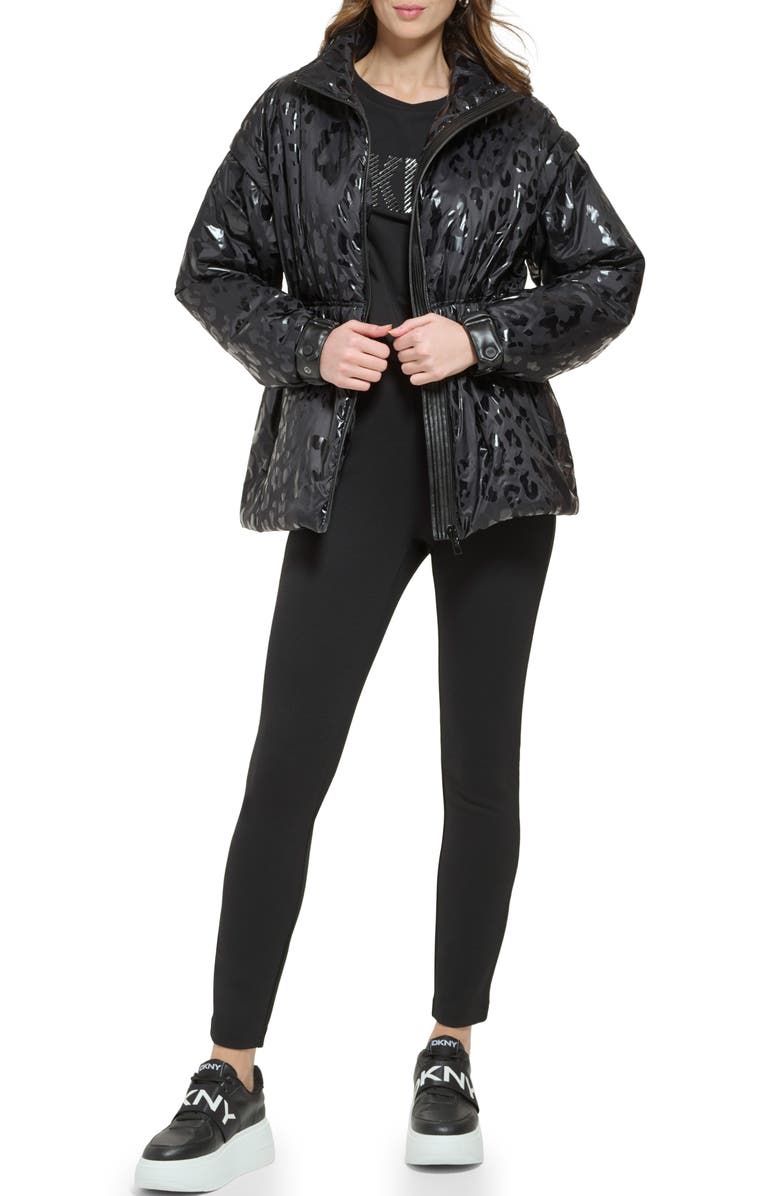 DKNY Allover Animal Print Puffer Jacket, Alternate, color, 