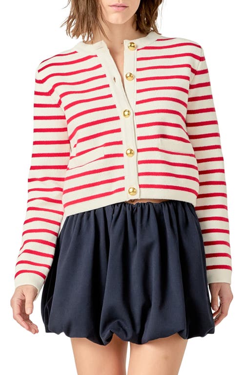 English Factory Stripe Cotton Cardigan In Off White/red