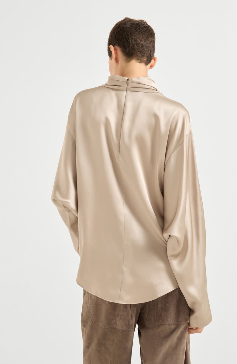 Brunello Cucinelli Double silk satin blouse, Alternate, color, Buff