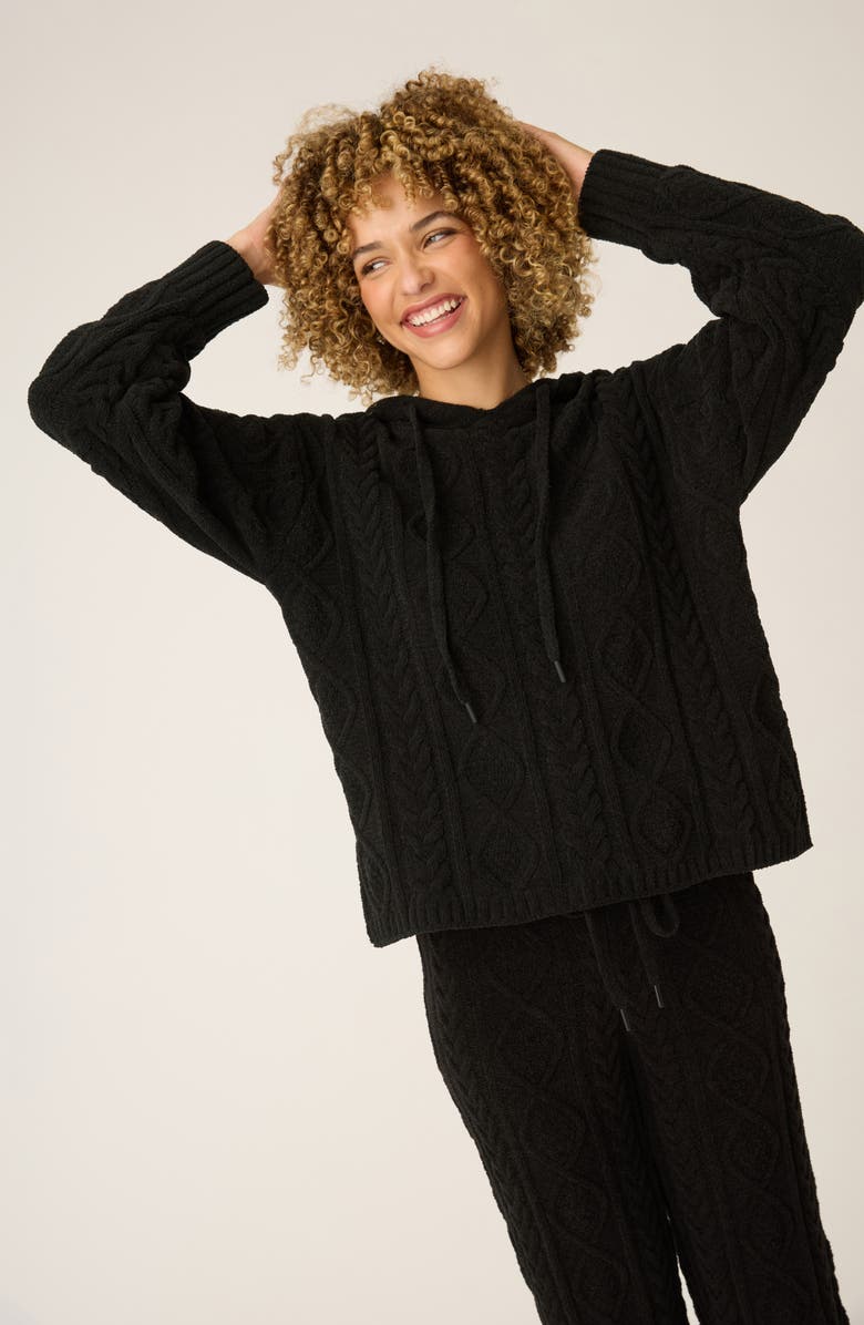 PJ Salvage Cozy Cable Knit Chenille Hoodie, Alternate, color, Black