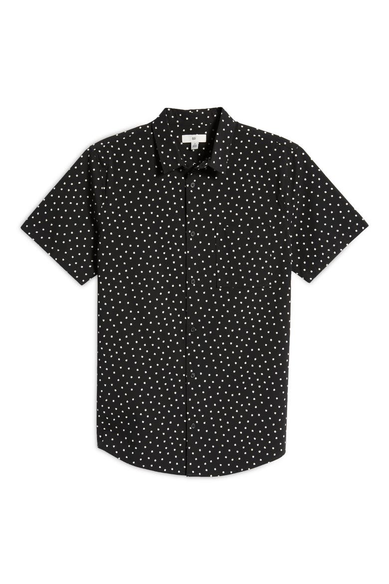 Sketch Dot Short Sleeve Stretch Organic Cotton Button-Up Shirt, Alternate, color, BLACK SECRET SKETCH DOT