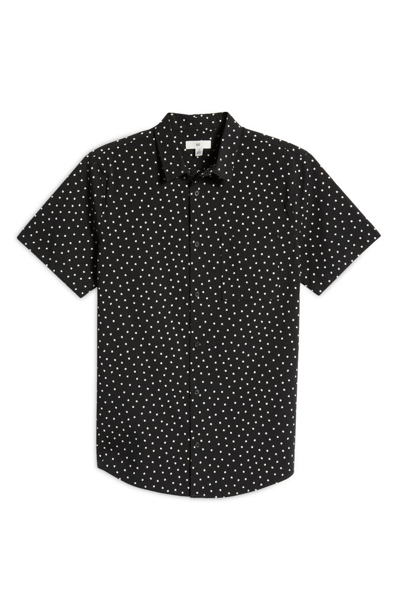 BP. Sketch Dot Short Sleeve Stretch Organic Cotton Button-Up Shirt, Alternate, color, 