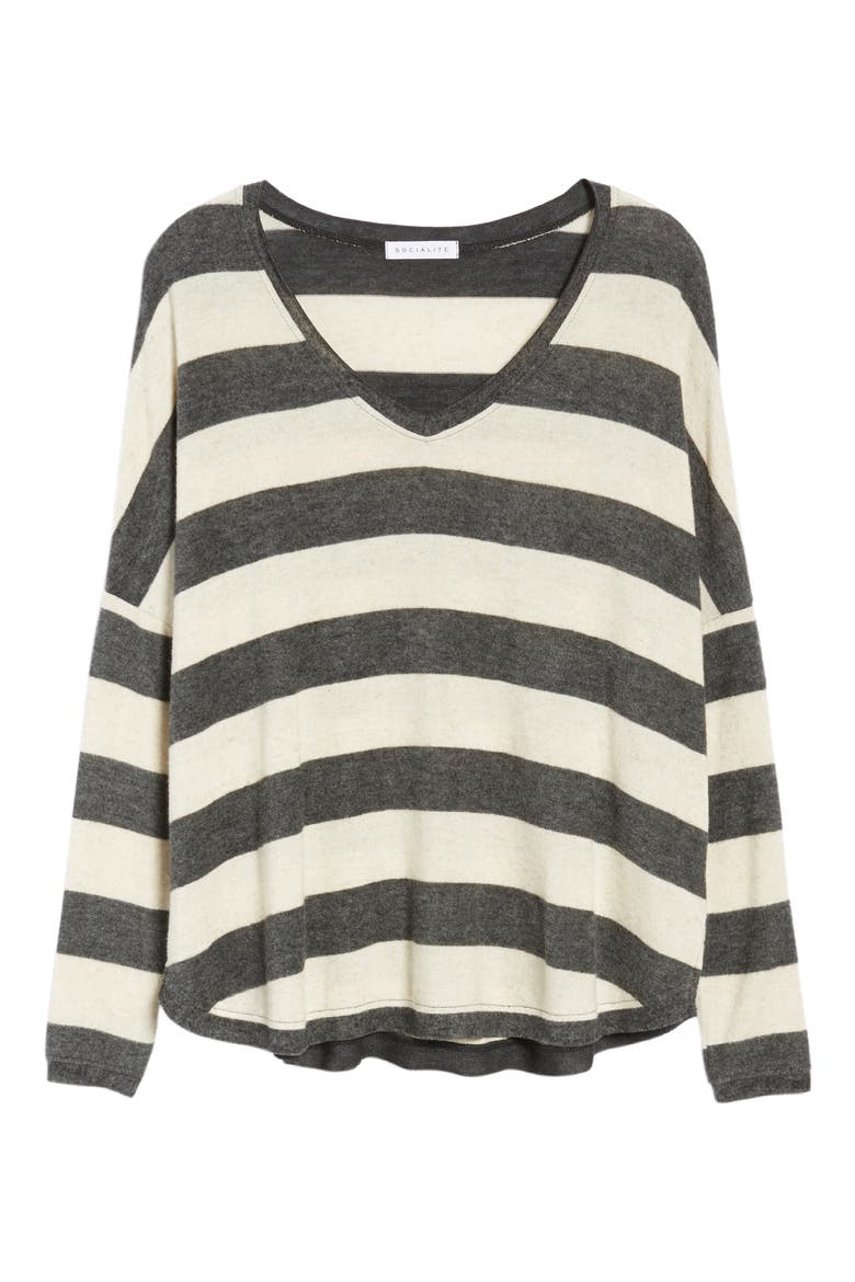 Stripe Cozy Tee, Alternate, color, OATMEAL/ CHARCOAL