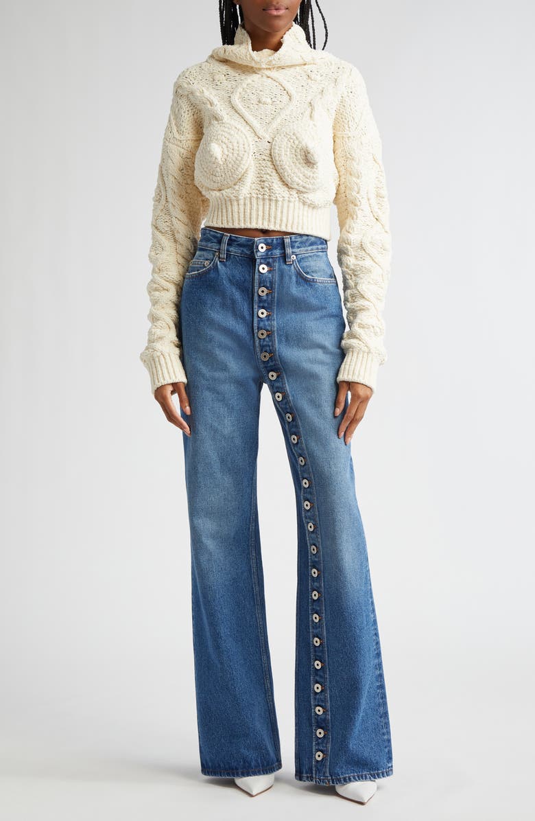 Jean Paul Gaultier Madone Cable Knit Crop Sweater, Alternate, color, 