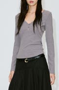 MANGO V-Neck Rib Long Sleeve Top