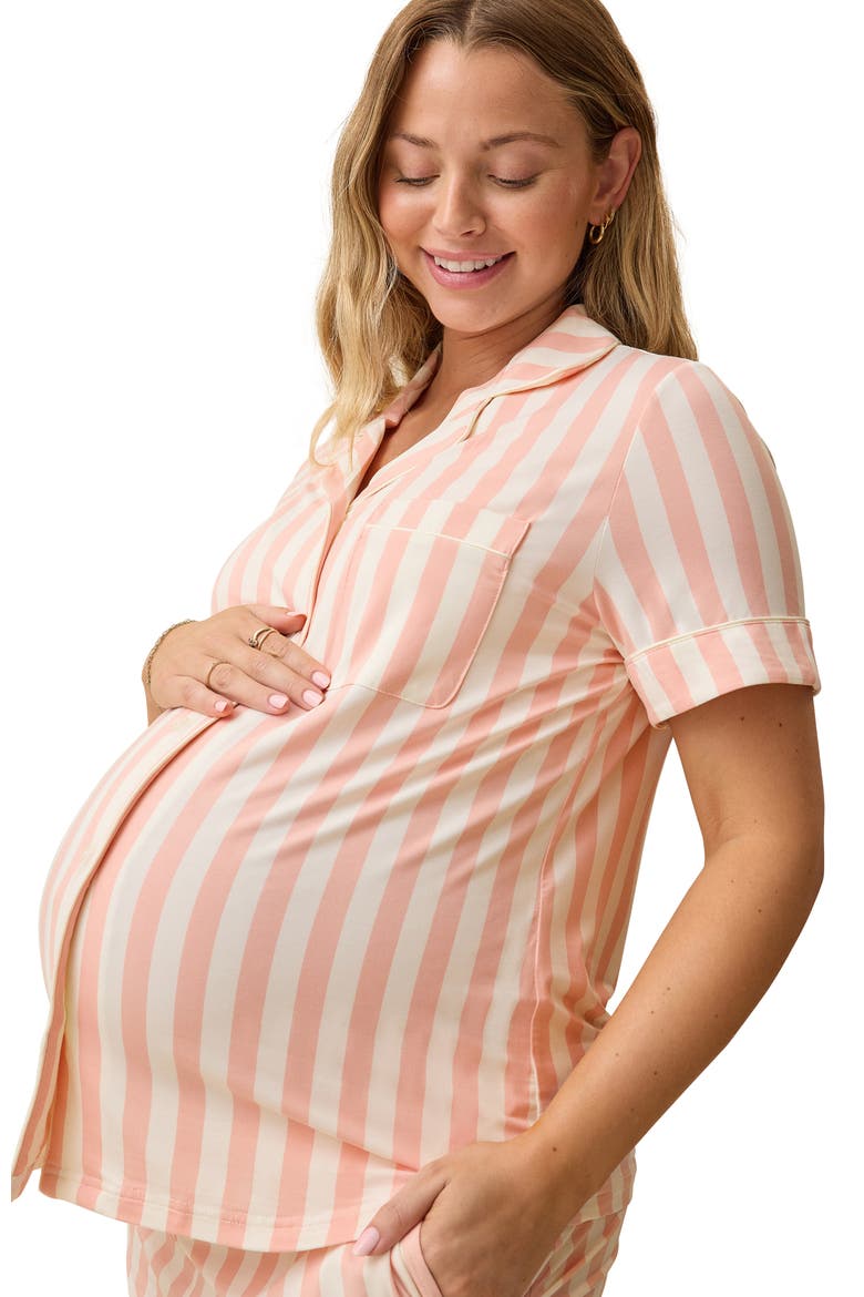 Clea Maternity & Postpartum Short Sleeve Pajama Set, Alternate, color, Sunset Pink Stripe