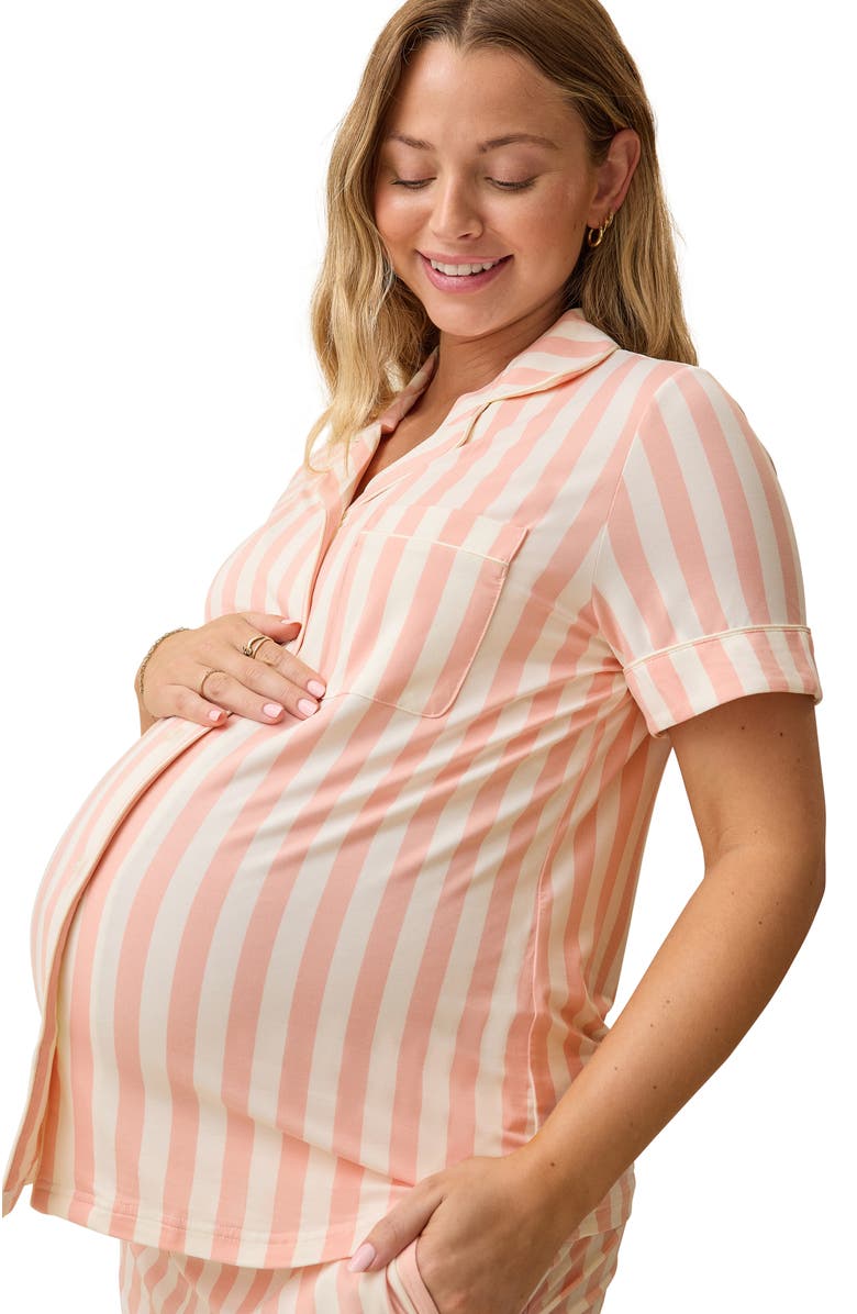 Kindred Bravely Clea Maternity & Postpartum Short Sleeve Pajama Set, Alternate, color, Sunset Pink Stripe