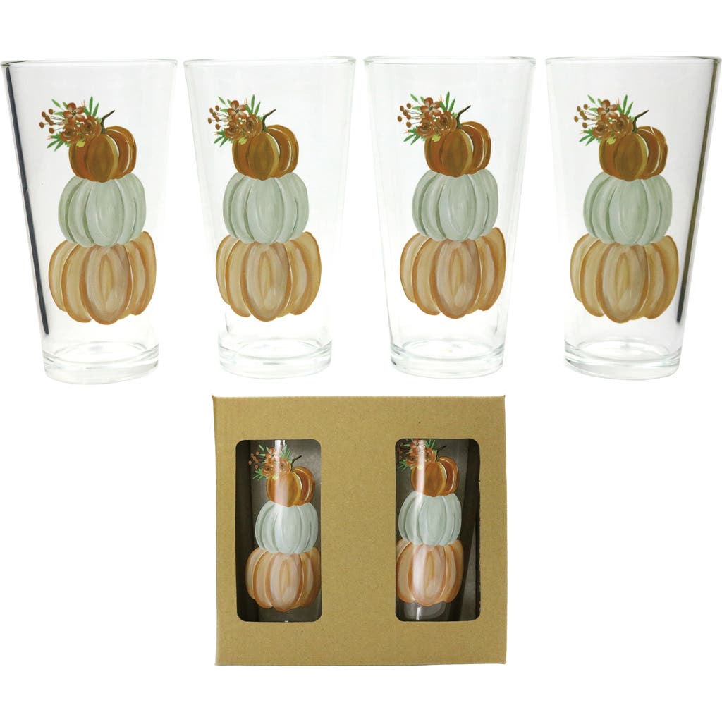 Transpac Floral Pumpkins Glass Tumblers Set Of 4 21oz Fall Harvest Drinkware For Autumn Gatherings A In Multi