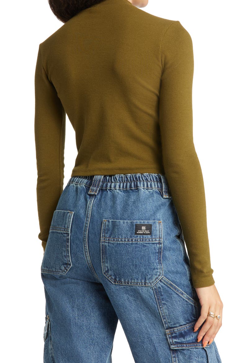 Mock Neck Crop Knit Top, Alternate, color, OLIVE DARK
