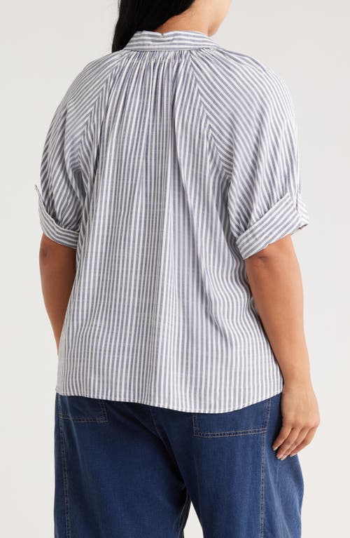 Max Studio Yarn Dye Stripe Short Sleeve Top In Gray