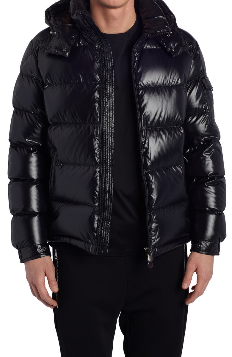 Moncler Maya Lacquered Down Jacket, Alternate, color, Black/ Black