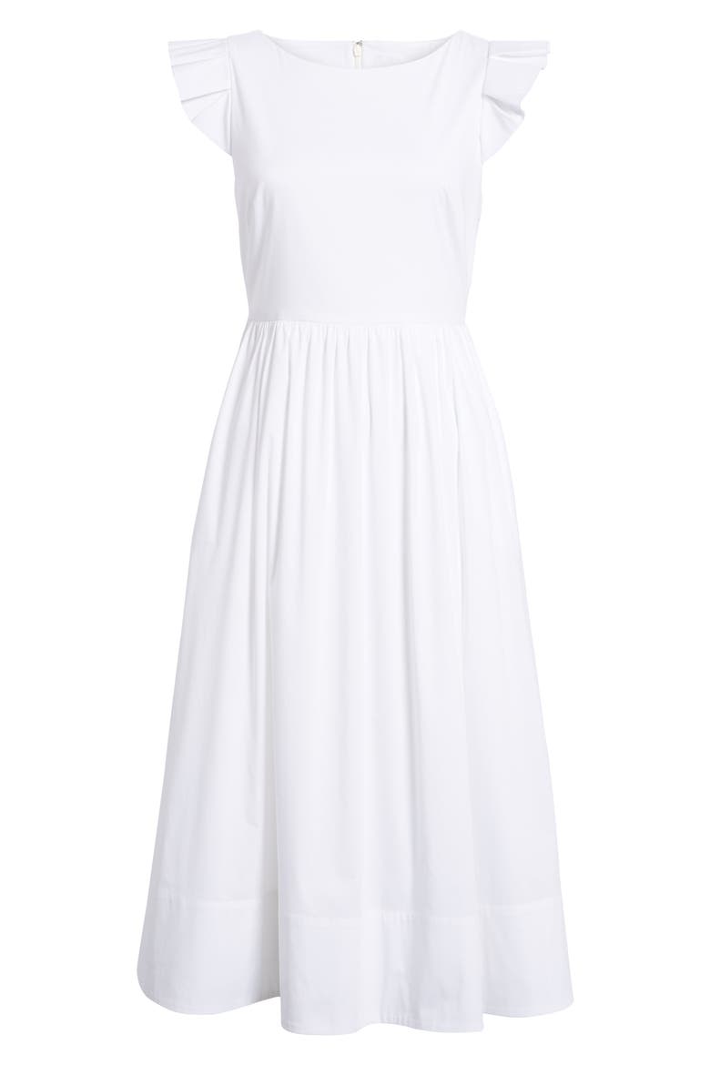 Ruffle Fit & Flare Midi Dress, Alternate, color, WHITE