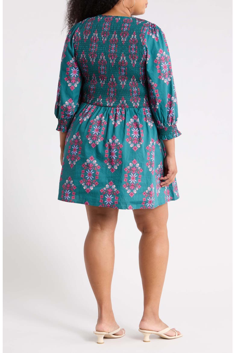 Isme Floral Smocked Cotton Fit & Flare Midi Dress, Alternate, color, TEAL-PINK