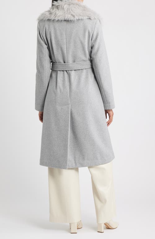 Sam Edelman Belted Faux Fur Collared Coat In Gray
