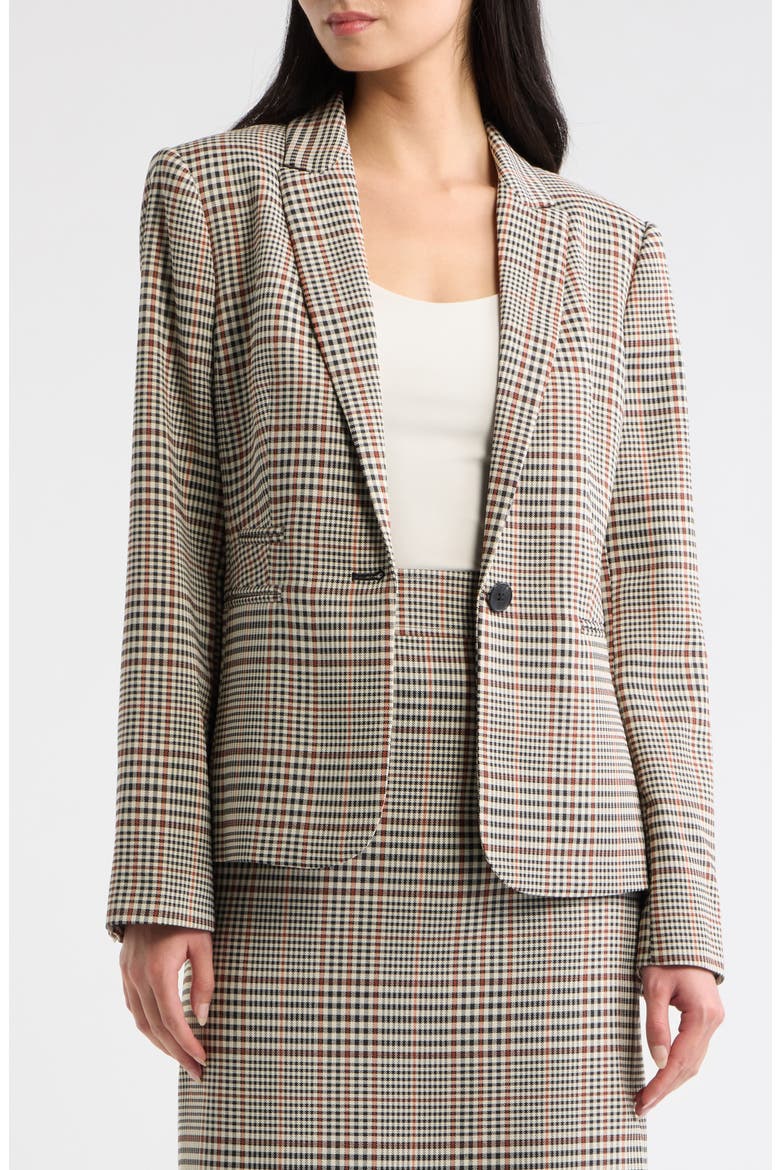 One-Button Plaid Blazer, Alternate, color, TOFFEE BLACK