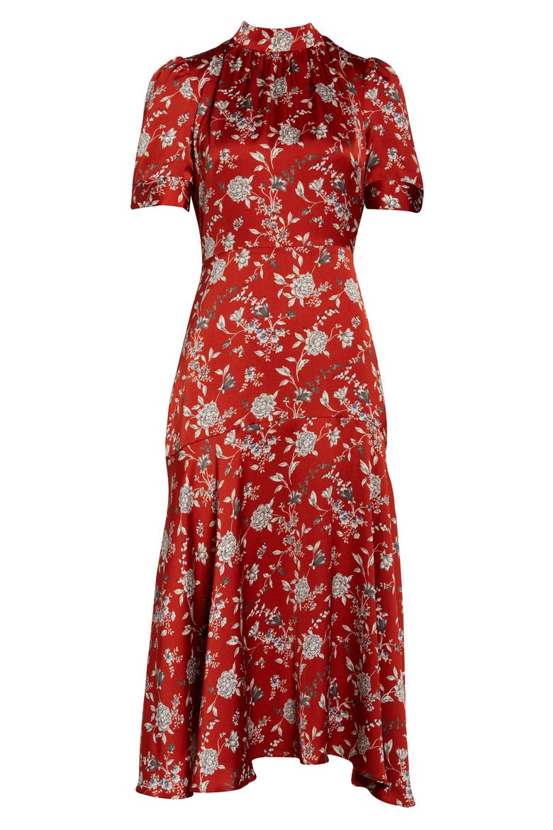 Floral Satin Midi Dress, Alternate, color, ORANGE FLORAL