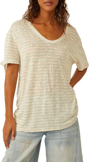 All I Need Stripe Linen & Cotton T-Shirt