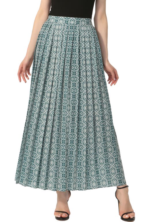 Kimi & Kai Print Box Pleat Maxi Skirt In Teal