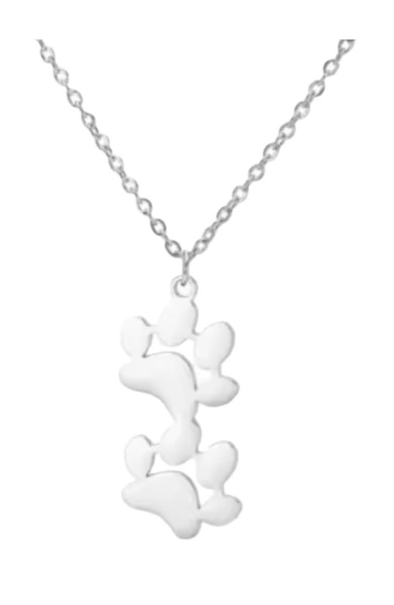 Hollywood Sensation EverPaw Double Paw Print Gold Plated Necklace, Main, color, Silver