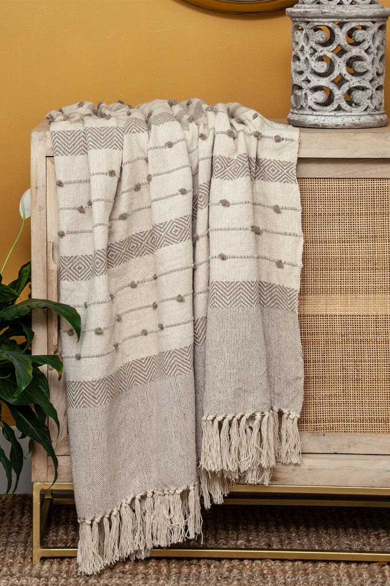 Ishan Eclectic Beige 52" x 67" Woven Handloom Throw, Alternate, color, BEIGE