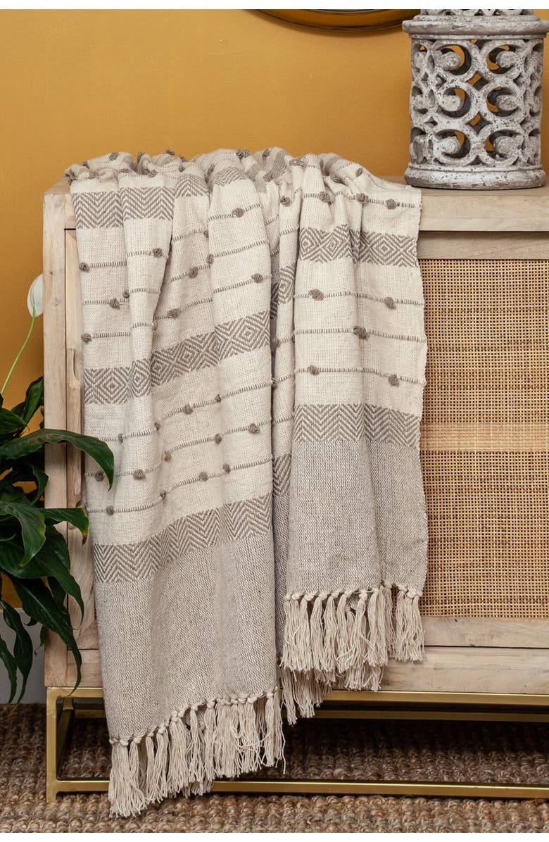 PARKLAND COLLECTION Ishan Eclectic Beige 52" x 67" Woven Handloom Throw, Alternate, color, Beige