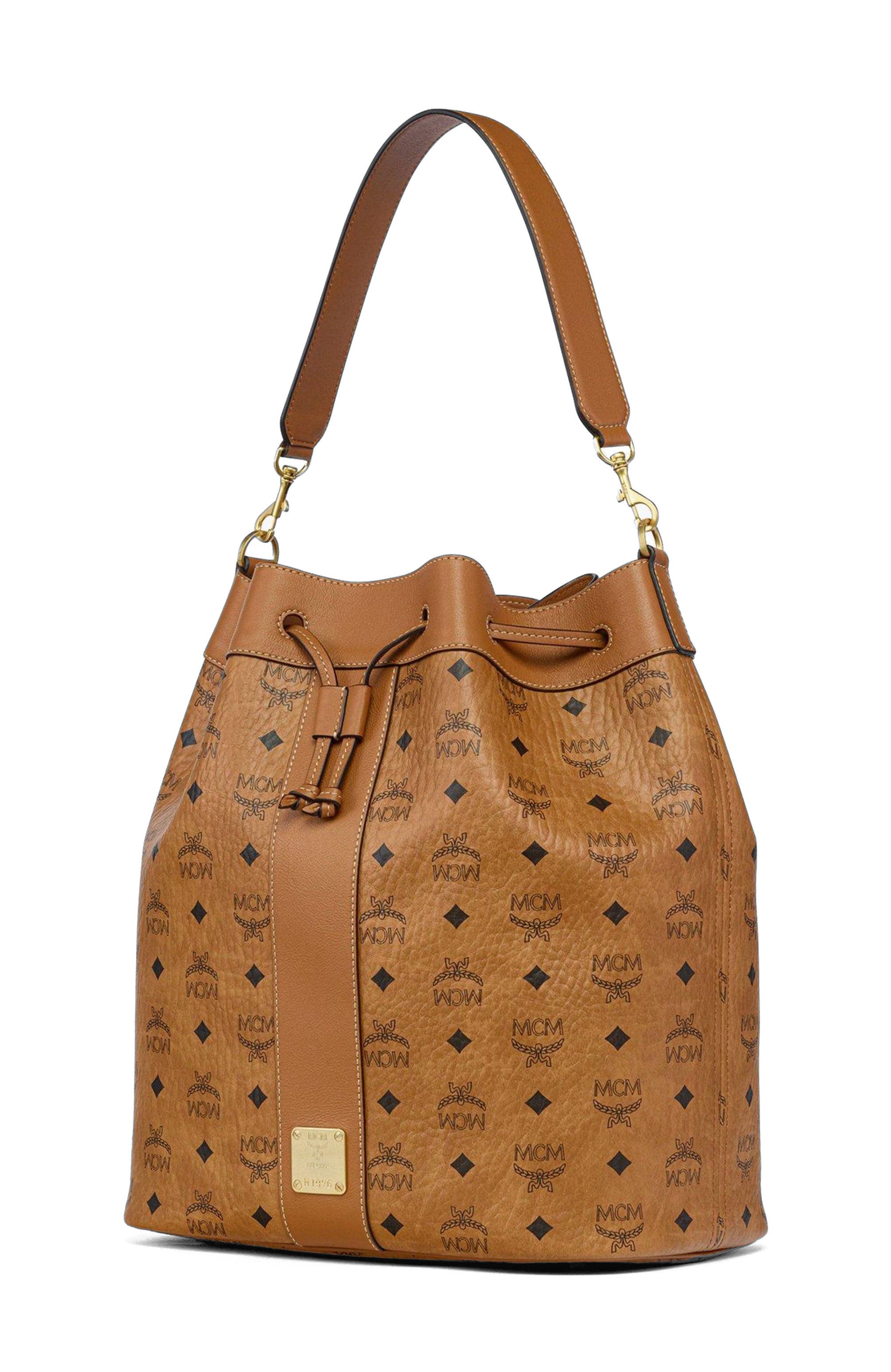 MCM Large Dessau Drawstring Bag in Visetos, Alternate, color, Co