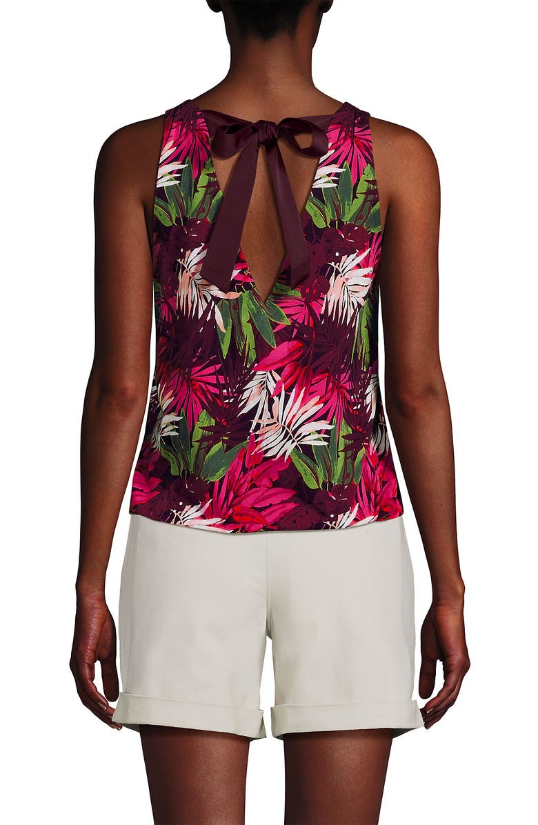 Lands' End Lightweight Jersey Blouson Vneck Tank, Alternate, color, Hot Pink Tropical Palm