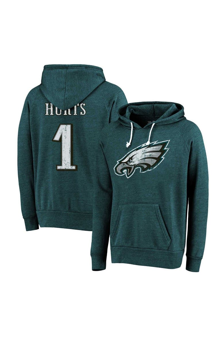 Majestic Threads Men's Majestic Threads Jalen Hurts Midnight Green Philadelphia Eagles Name & Number Tri-Blend Pullover Hoodie, Alternate, color, Green
