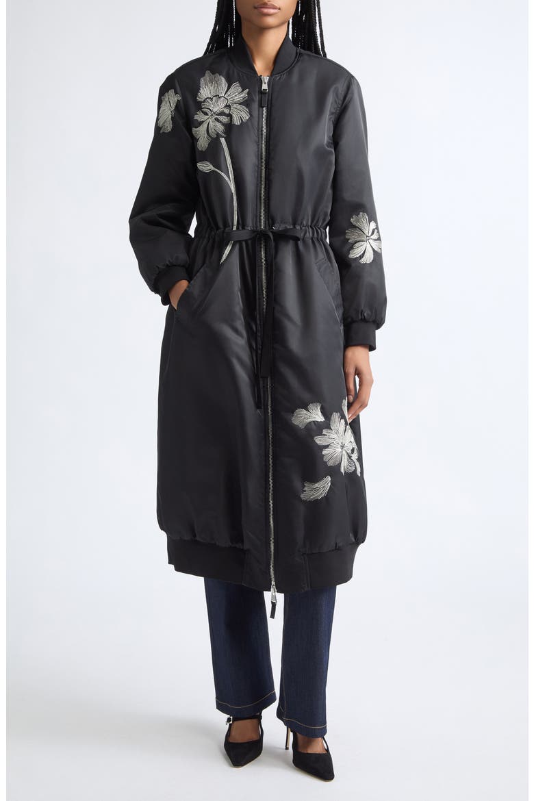 Celestina Embroidered Coat, Main, color, BLACK