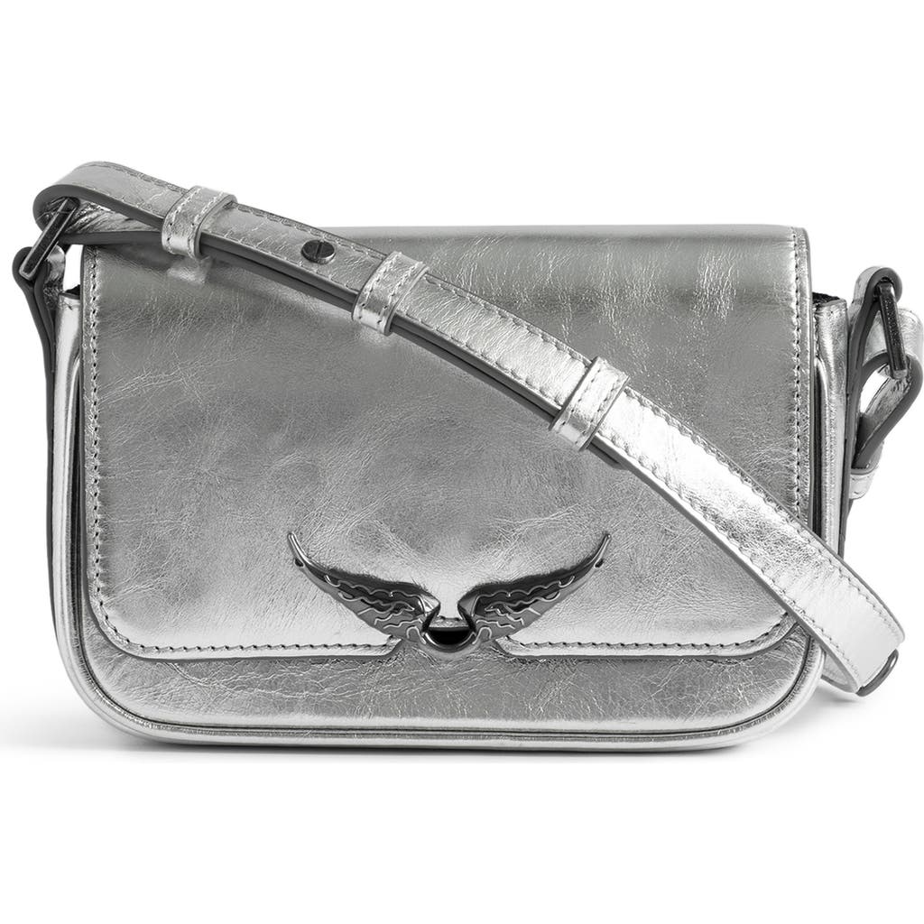 Zadig & Voltaire Le Zazi Metallic Leather Crossbody Bag In Silver