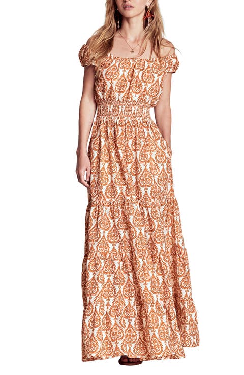Geo Print Cotton Tiered Maxi Dress