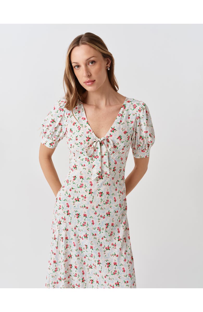 Ghost London Dorothy Tie V-Neck Crepe Midi Dress, Alternate, color, Ivory Ditsy
