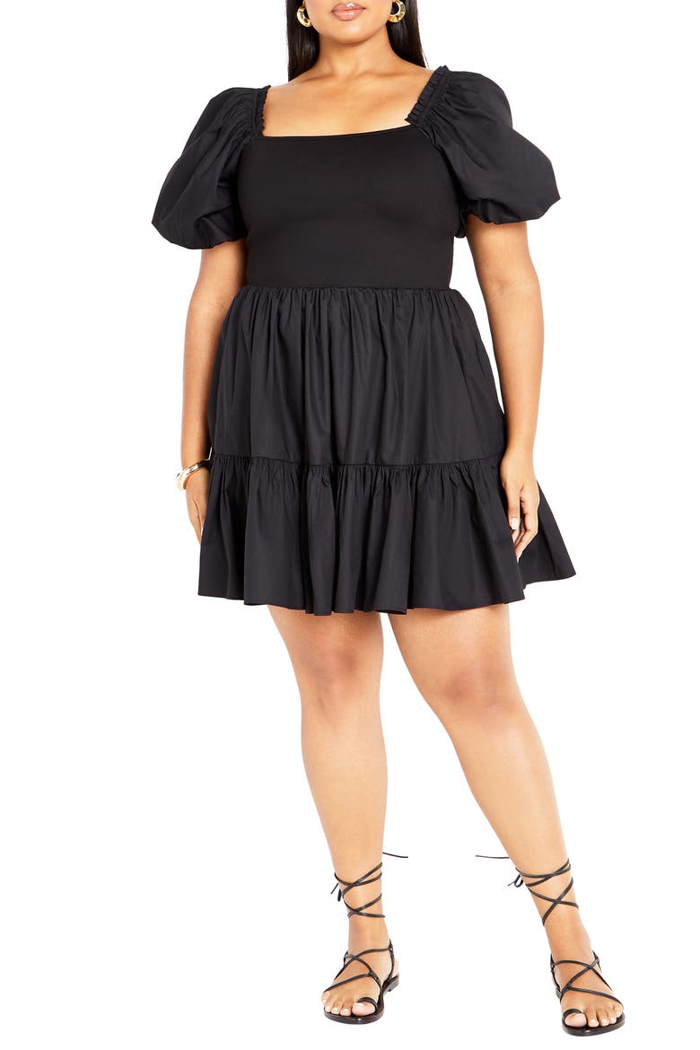 Poppie Mixed Media Minidress, Main, color, BLACK