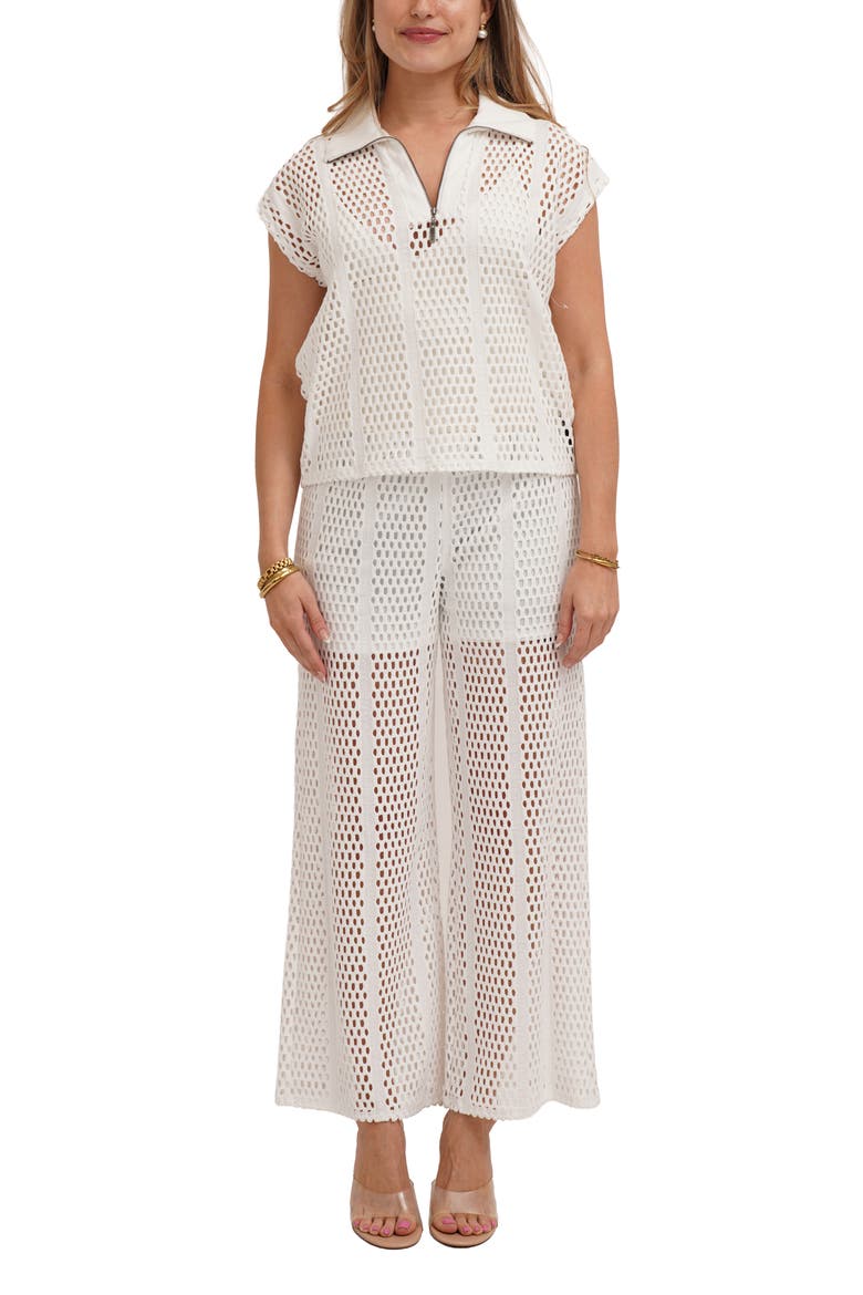 Open Stitch Wide Leg Pull On Pants, Alternate, color, WHITE