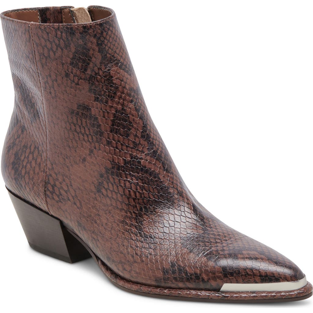 Dolce Vita Nonah Java Snake-embossed Pointed-toe Ankle Boots In Brown