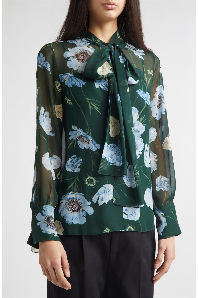 Floral Print Silk Voile Top, Alternate, color, BELLE EPOQUE POPPY DARK GREEN