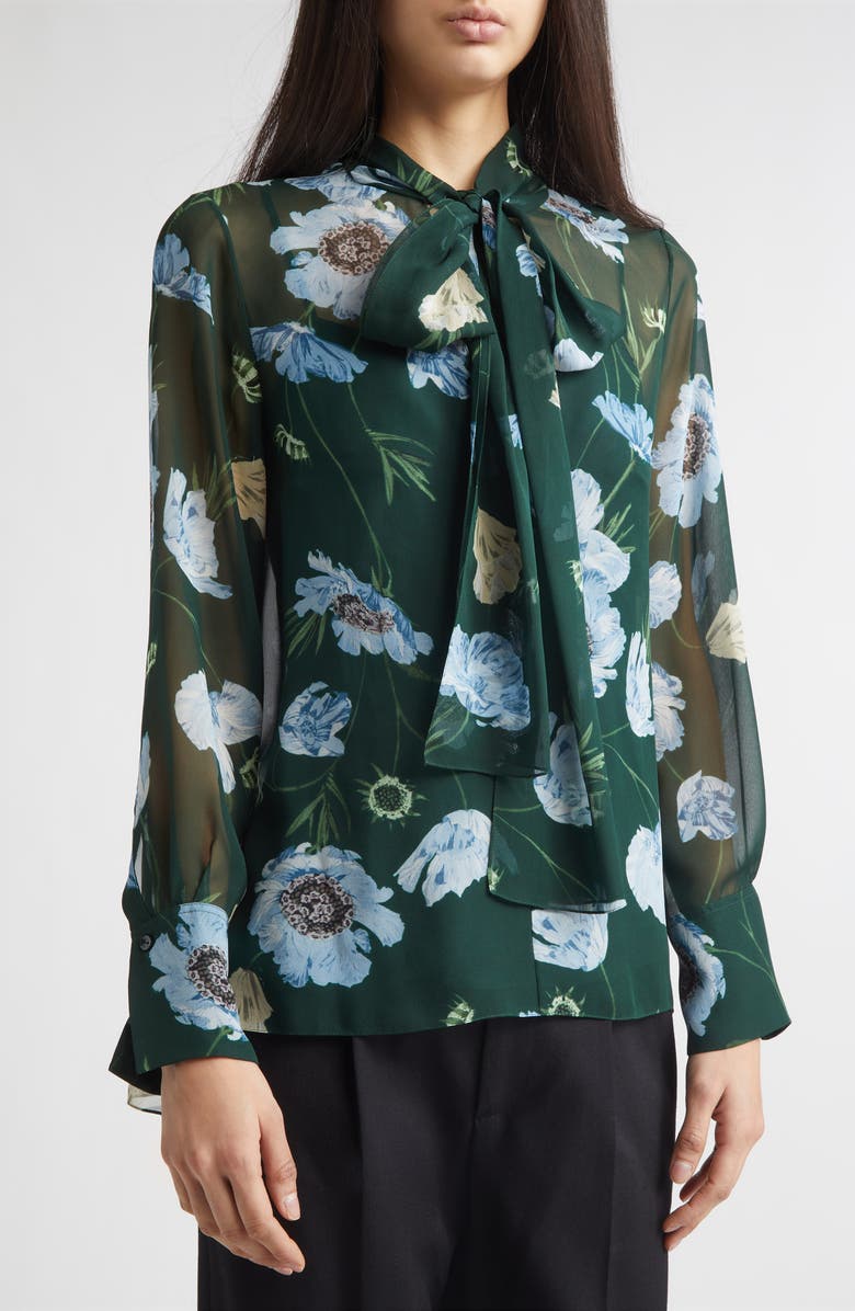Erdem Floral Print Silk Voile Top, Alternate, color, Belle Epoque Poppy Dark Green