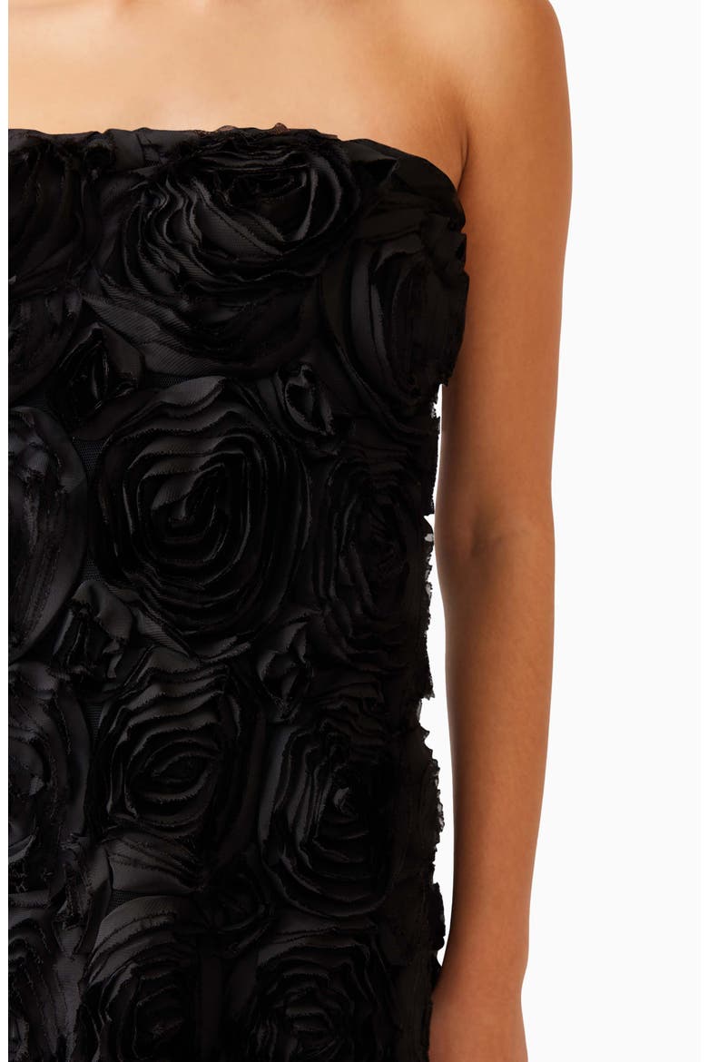 Selena Rosette Strapless Maxi Dress, Alternate, color, BLACK