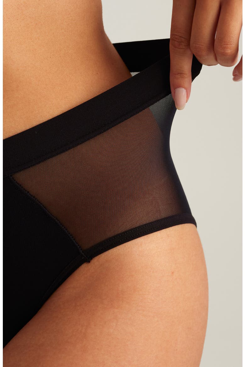 Period & Leakproof Regular Absorbency French Cut High Waist Briefs, Alternate, color, BLACK